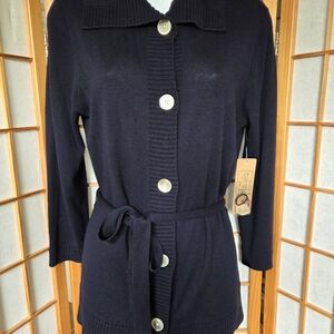 NWT RALPH LAUREN JEANS navy blue silk/cashmere knit cardigan button sweater M